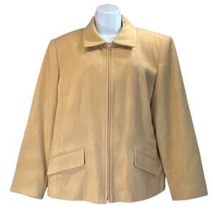 Sag Harbor Womens 12 Light Tan 100% Pure New Wool Full Zip Blazer/Jacket
